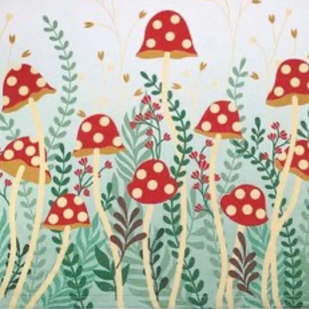 Streamline Imagined White & Green Mushroom Garden Tea Towel, White, NWT